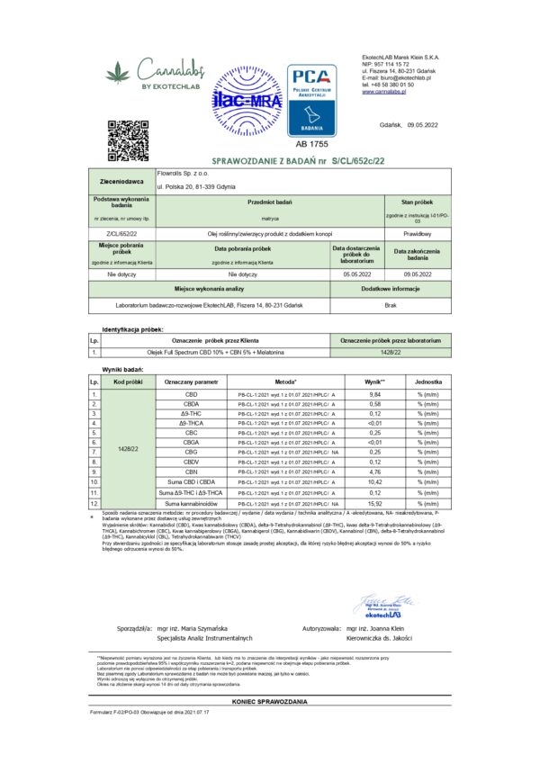 Olejek Konopny Full Spectrum CBD 10% + CBN 5% + Melatonina - Image 3